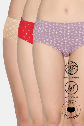 Buy Zivame Medium Rise Full Coverage Hipster Panty (Pack of 3) - Multicolor